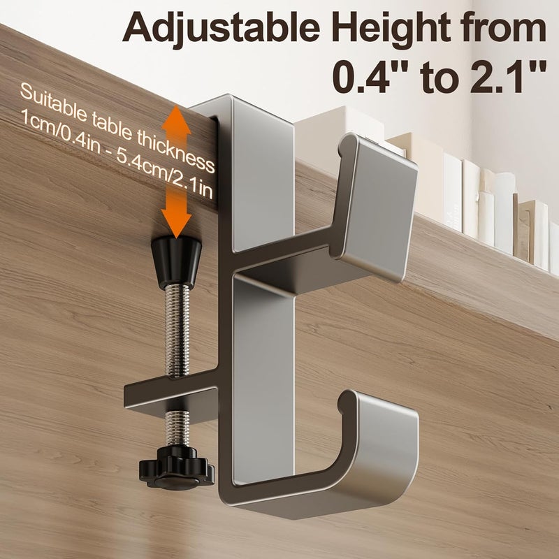 Sereficy Desk Hook for Bag, Under Desk Handbag Hanger Purse Hook for Table, Aluminum Backpack Holder, Desk Mount Hook for Umbrellas, Headphone, Cream - Image 5